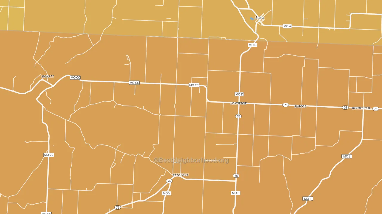 Map of the best neighborhoods in the Stella area, with better matches in green and worse matches in red