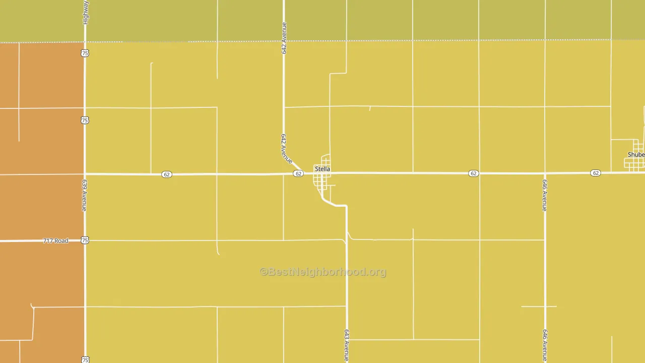 Map of the best neighborhoods in the Stella area, with better matches in green and worse matches in red