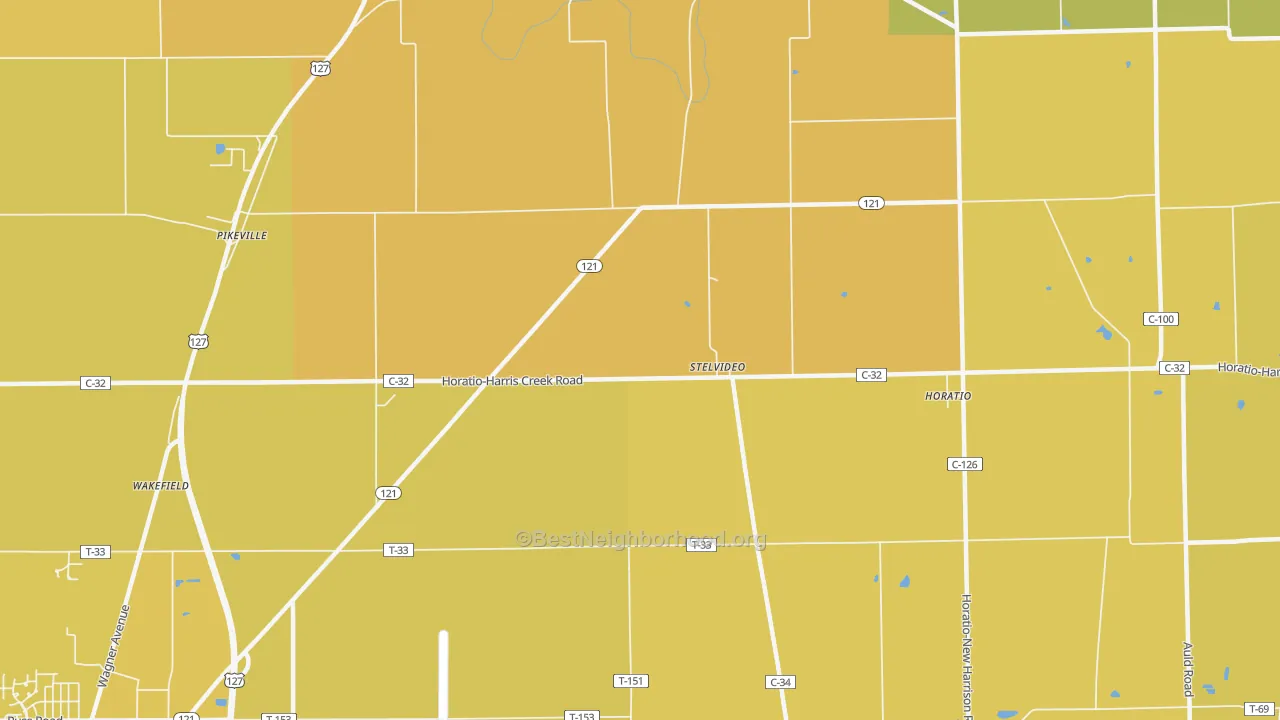 Map of the best neighborhoods in the Stelvideo area, with better matches in green and worse matches in red