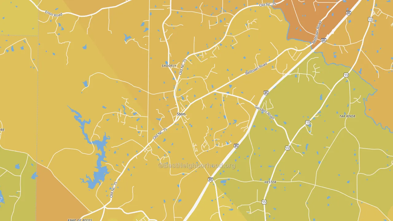 Map of the best neighborhoods in the Stem area, with better matches in green and worse matches in red