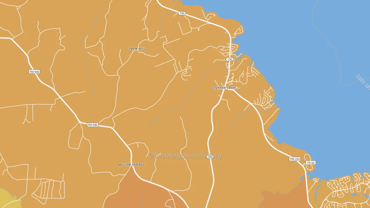 Map of the best neighborhoods in the Stephen Creek area, with better matches in green and worse matches in red