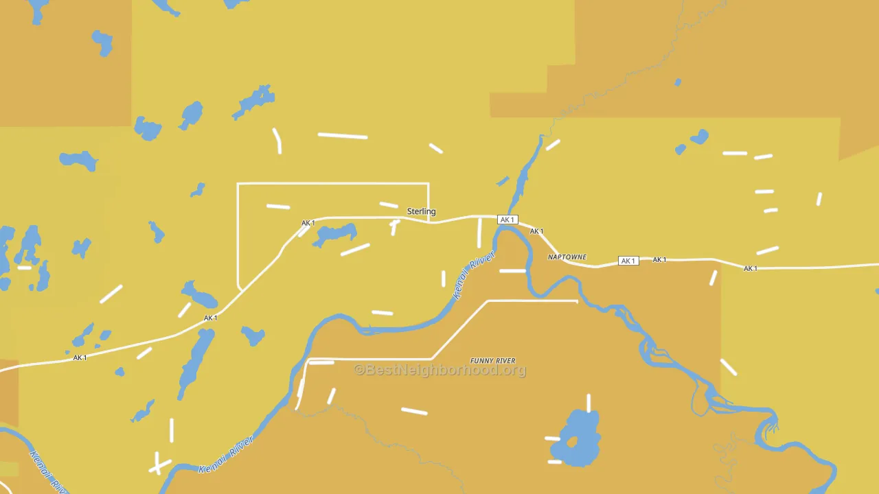 Map of the best neighborhoods in the Sterling area, with better matches in green and worse matches in red