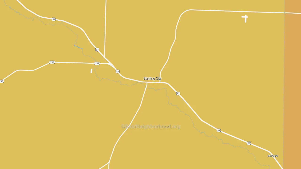 Map of the best neighborhoods in the Sterling City area, with better matches in green and worse matches in red