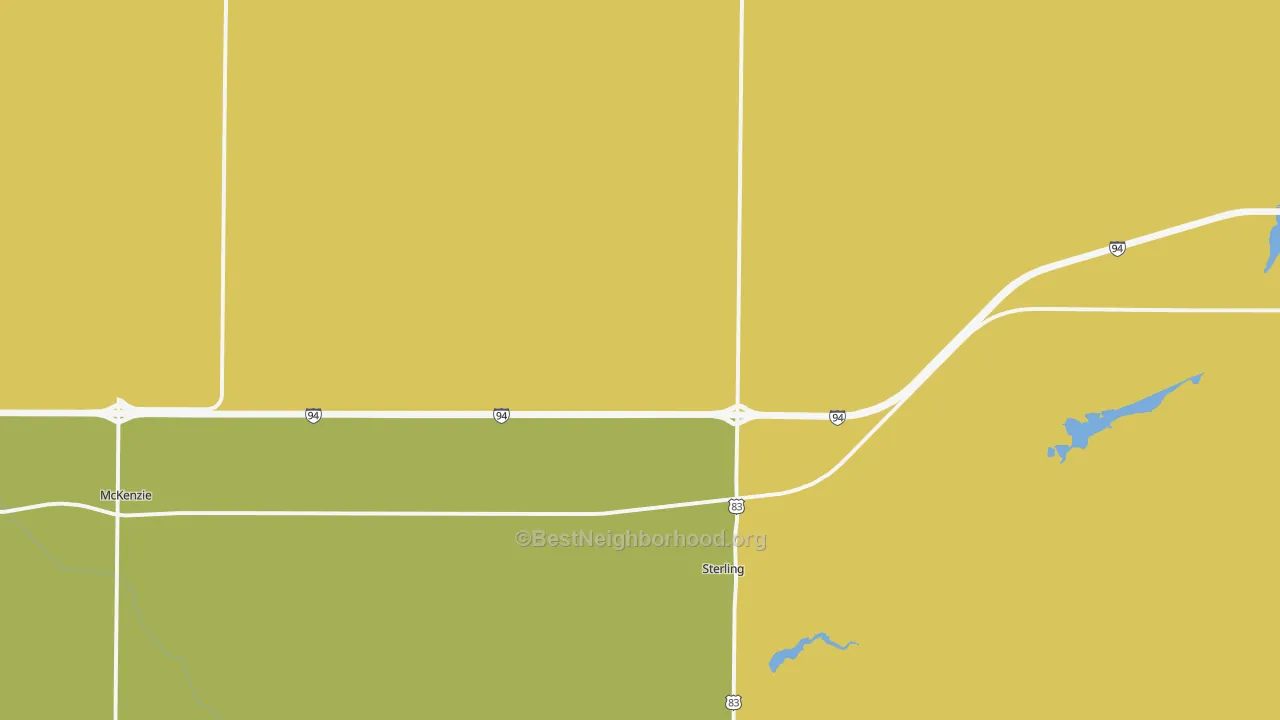 Map of the best neighborhoods in the Sterling area, with better matches in green and worse matches in red