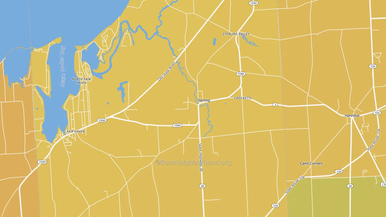 Map of the best neighborhoods in the Sterling area, with better matches in green and worse matches in red