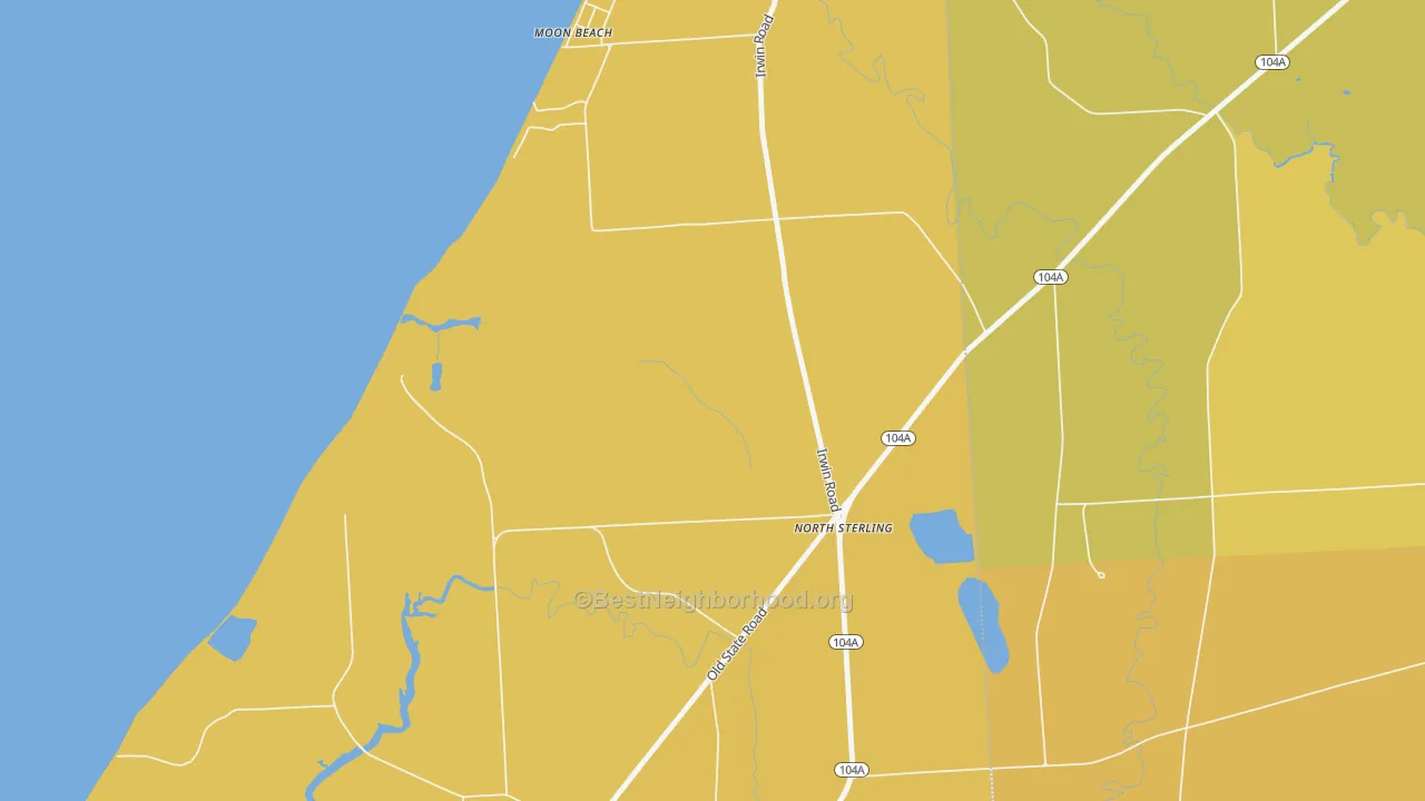 Map of the best neighborhoods in the Sterling Valley area, with better matches in green and worse matches in red