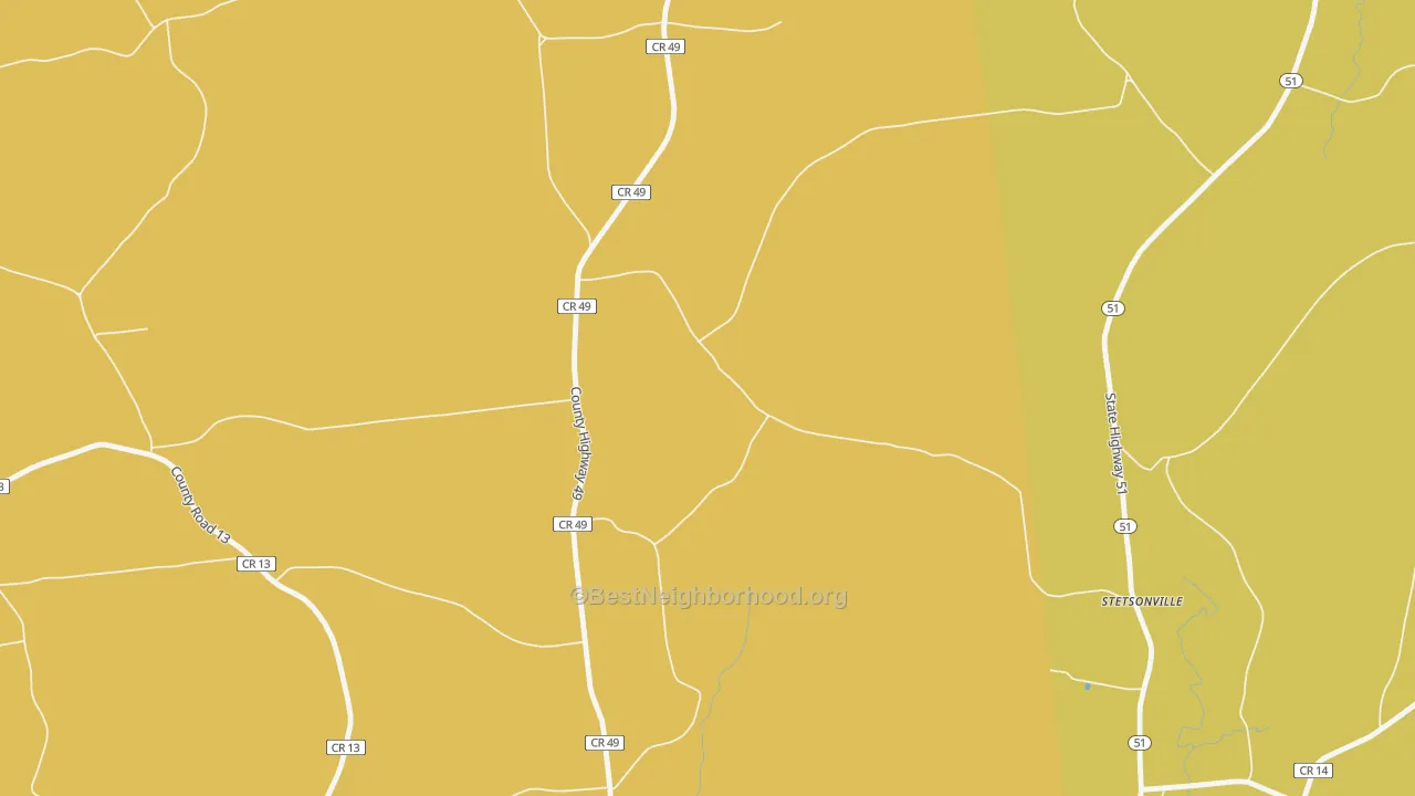 Map of the best neighborhoods in the Stetsonville area, with better matches in green and worse matches in red