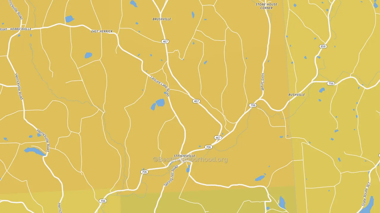 Map of the best neighborhoods in the Stevensville area, with better matches in green and worse matches in red