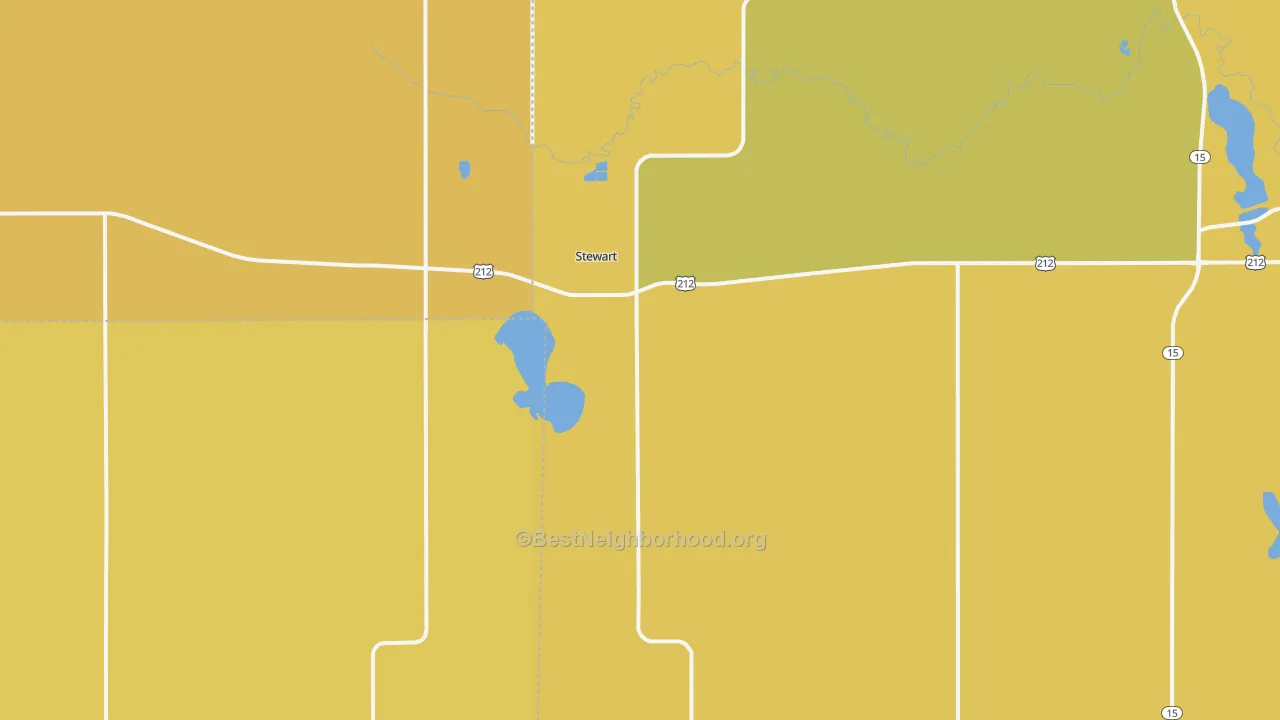 Map of the best neighborhoods in the Stewart area, with better matches in green and worse matches in red
