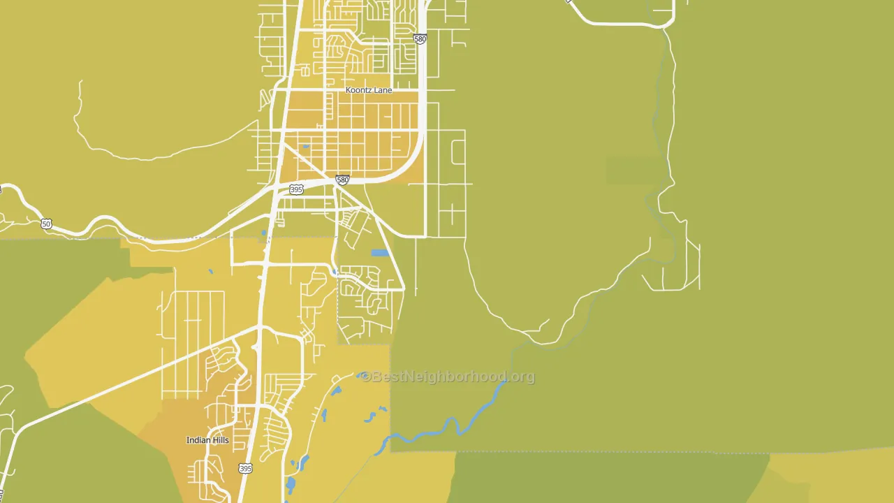 Map of the best neighborhoods in the Stewart area, with better matches in green and worse matches in red