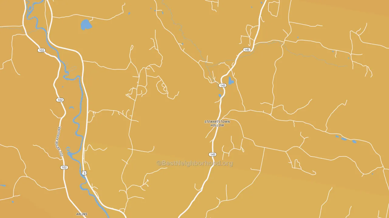 Map of the best neighborhoods in the Stewartstown Hollow area, with better matches in green and worse matches in red