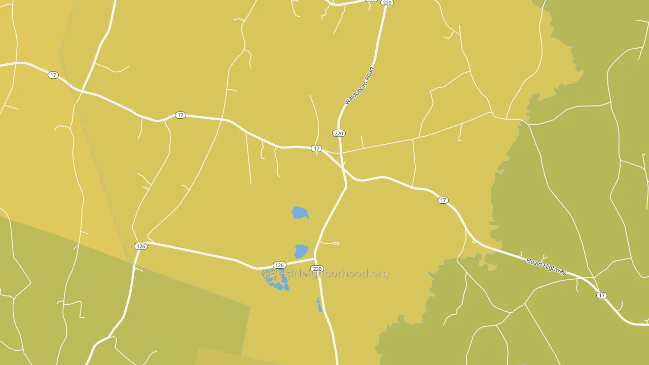 Map of the best neighborhoods in the Stickney Corner area, with better matches in green and worse matches in red