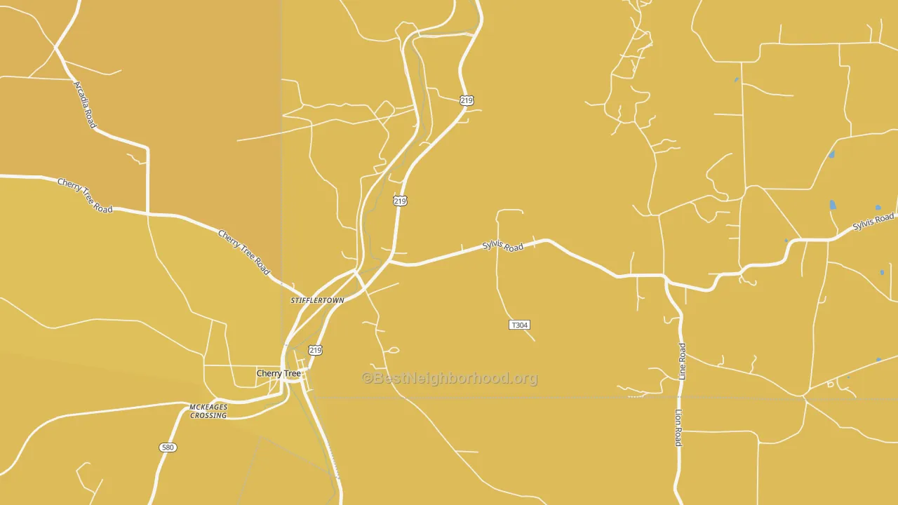 Map of the best neighborhoods in the Stifflertown area, with better matches in green and worse matches in red