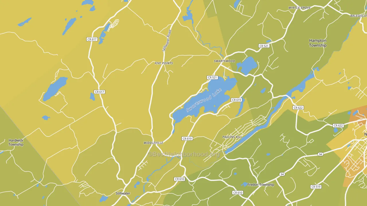 Map of the best neighborhoods in the Stillwater area, with better matches in green and worse matches in red