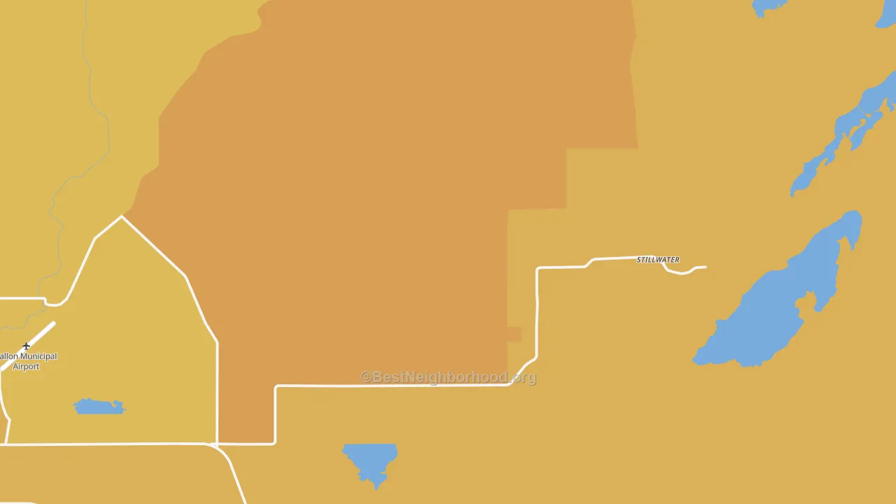 Map of the best neighborhoods in the Stillwater area, with better matches in green and worse matches in red