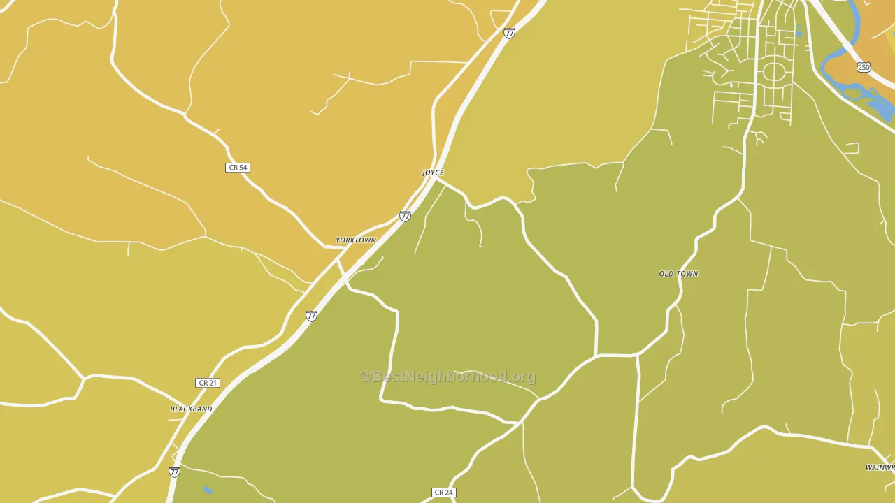 Map of the best neighborhoods in the Stillwater area, with better matches in green and worse matches in red