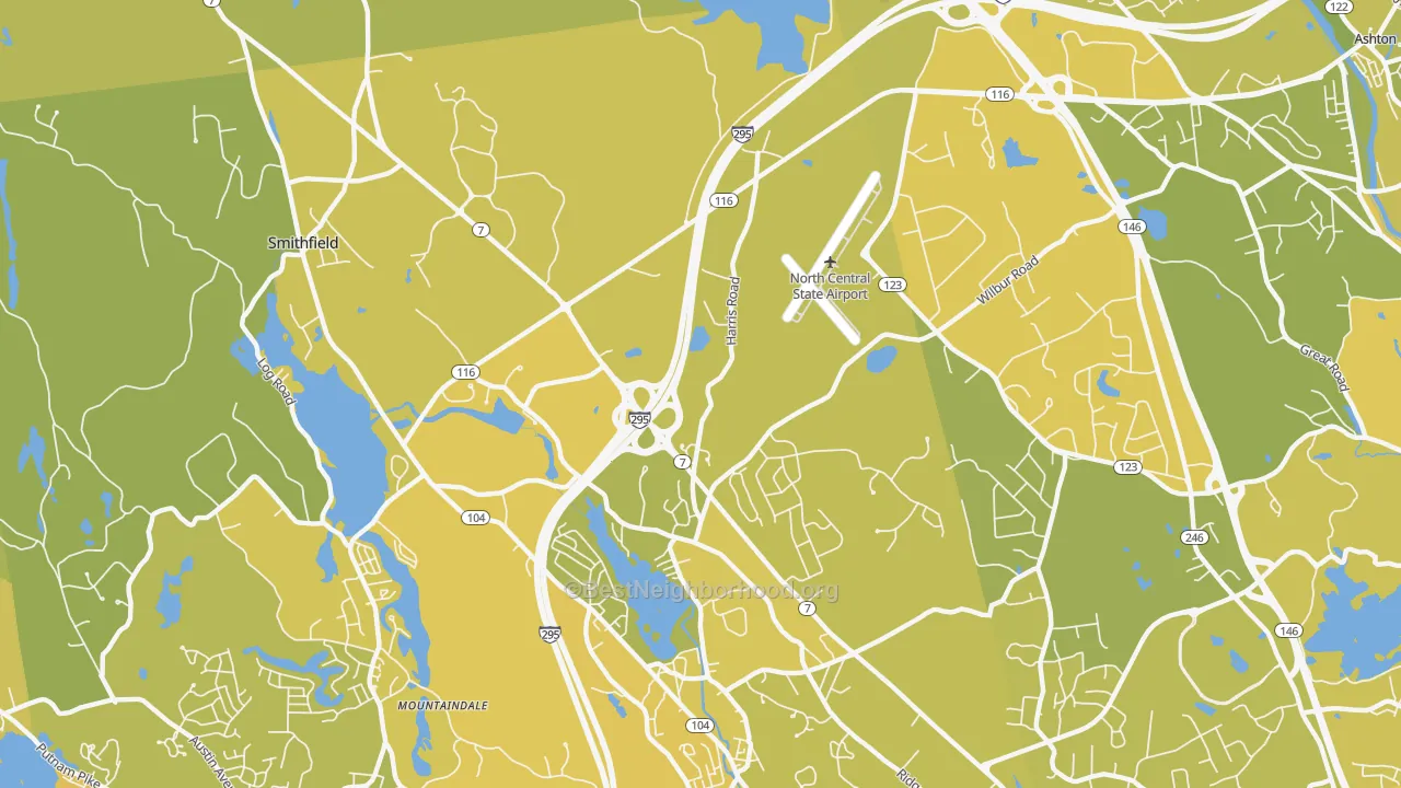 Map of the best neighborhoods in the Stillwater area, with better matches in green and worse matches in red