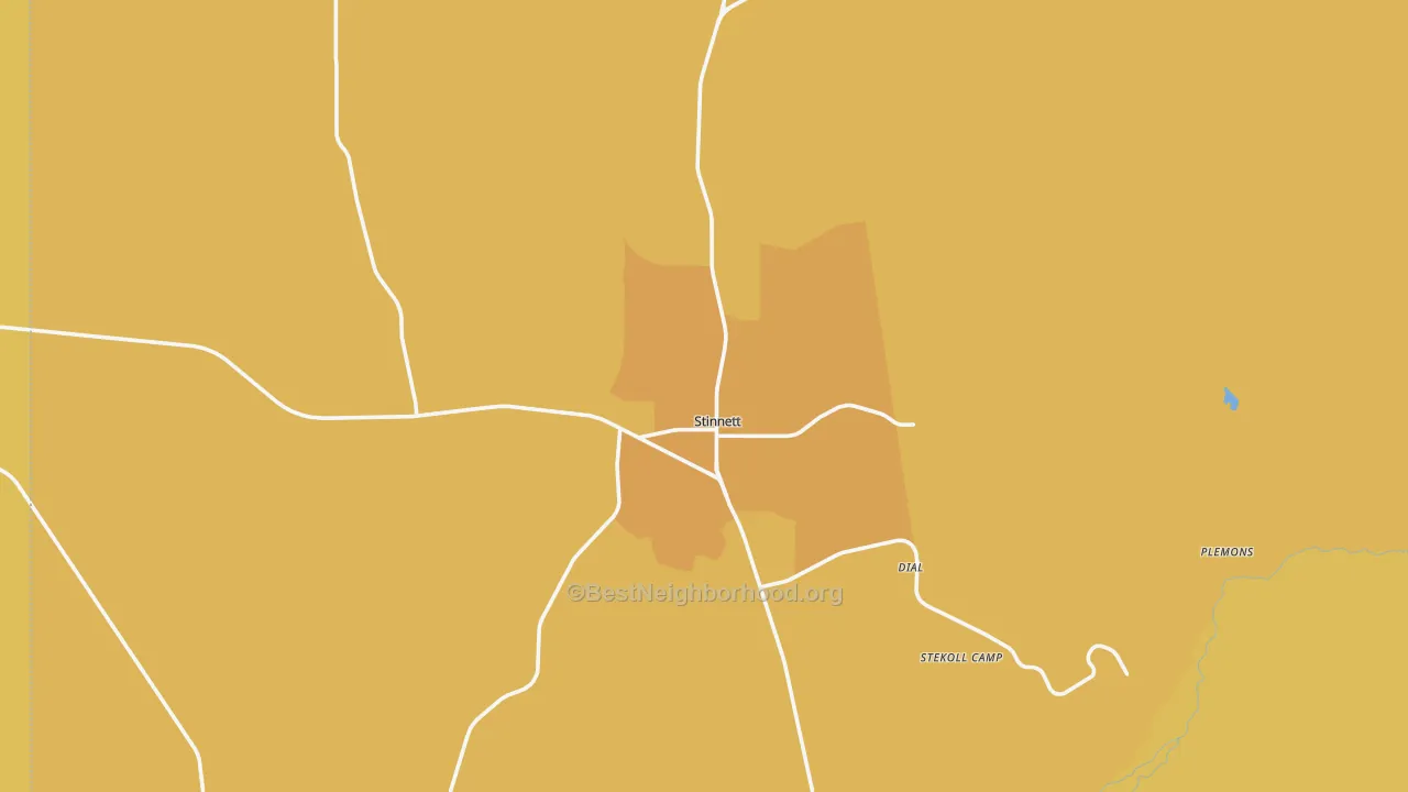 Map of the best neighborhoods in the Stinnett area, with better matches in green and worse matches in red