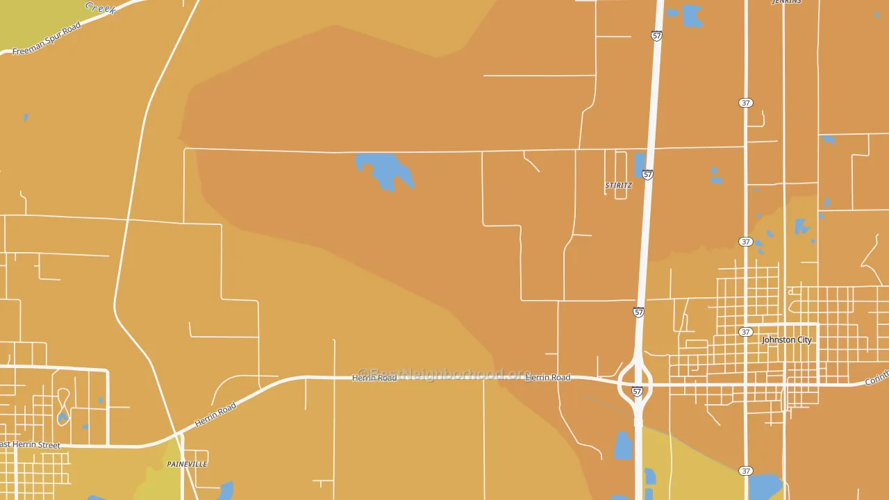 Map of the best neighborhoods in the Stiritz area, with better matches in green and worse matches in red