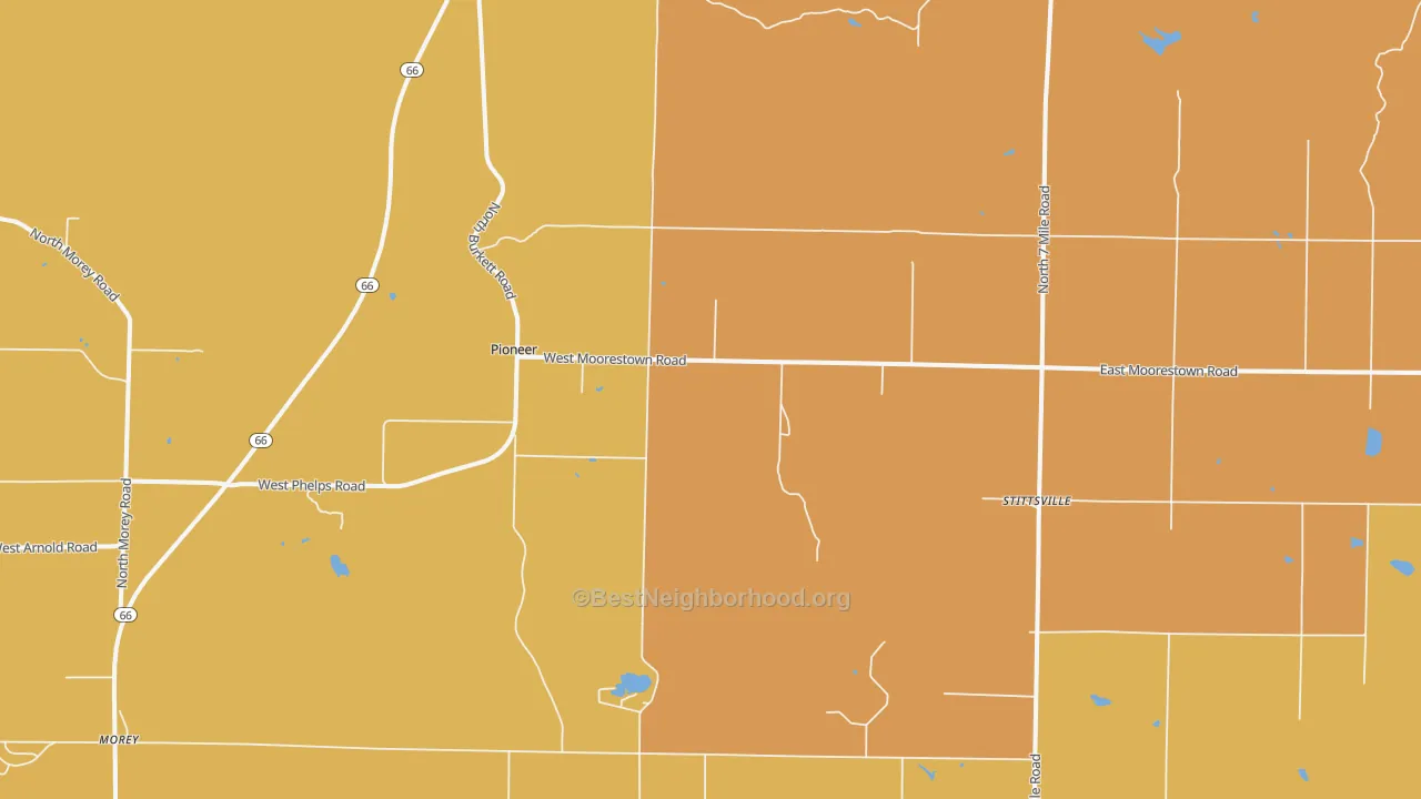 Map of the best neighborhoods in the Stittsville area, with better matches in green and worse matches in red