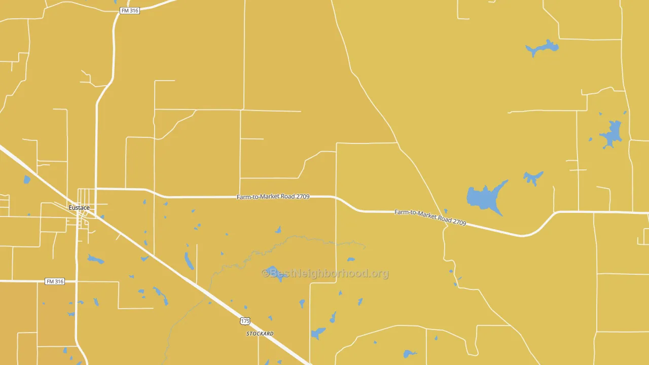 Map of the best neighborhoods in the Stockard area, with better matches in green and worse matches in red