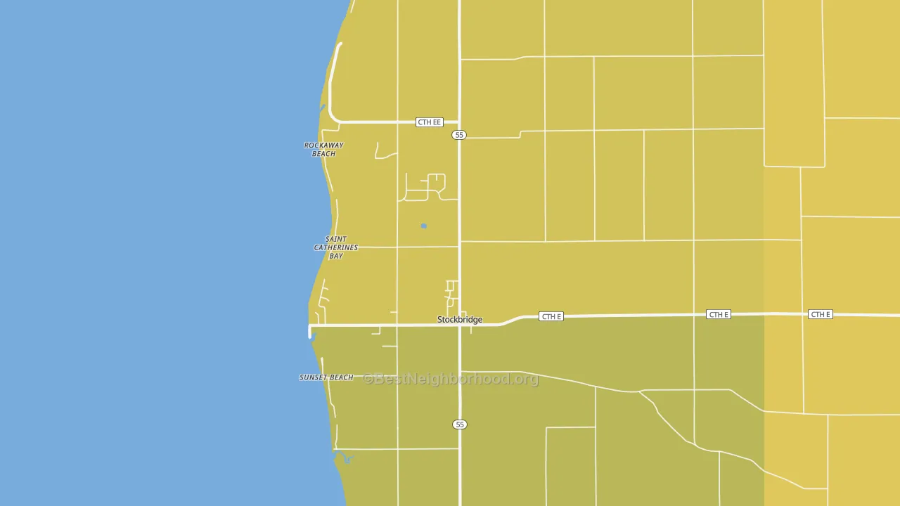 Map of the best neighborhoods in the Stockbridge area, with better matches in green and worse matches in red