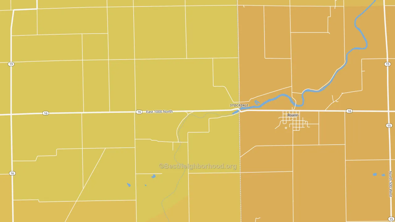 Map of the best neighborhoods in the Stockdale area, with better matches in green and worse matches in red