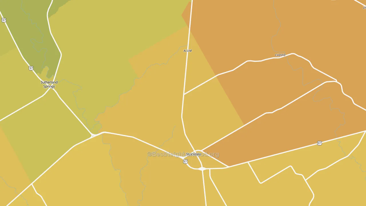 Map of the best neighborhoods in the Stockdale area, with better matches in green and worse matches in red