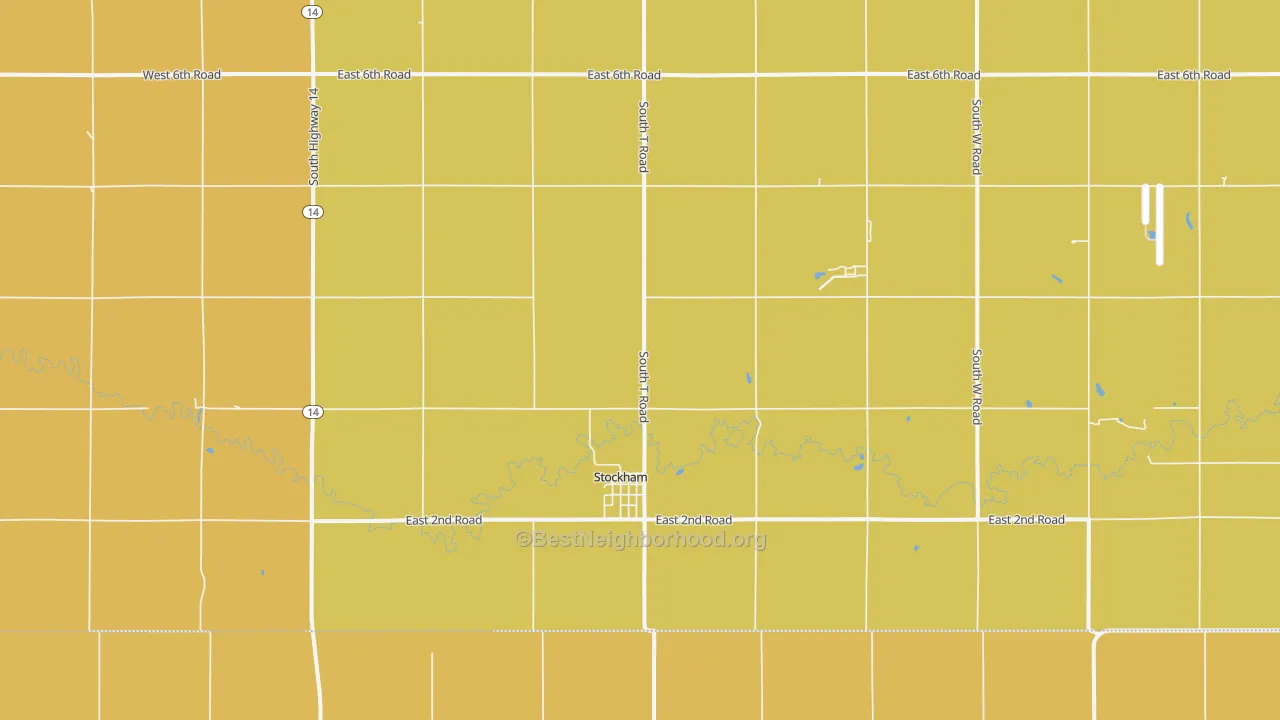 Map of the best neighborhoods in the Stockham area, with better matches in green and worse matches in red