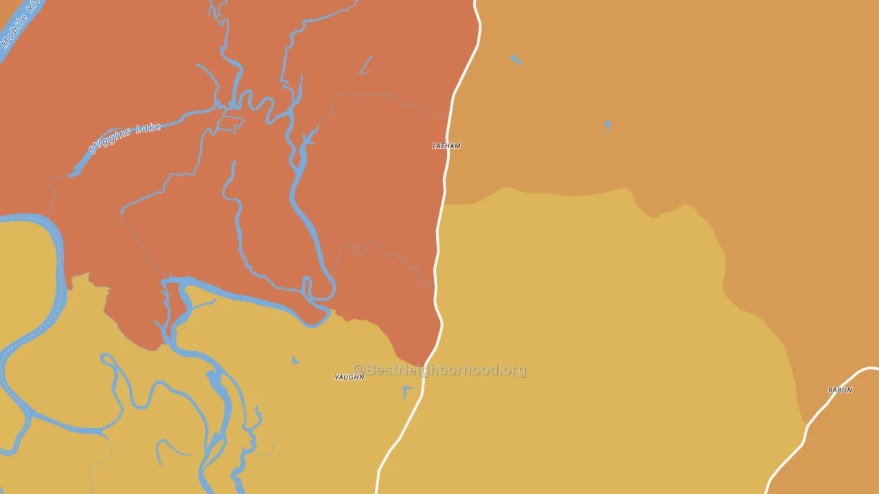 Map of the best neighborhoods in the Stockton area, with better matches in green and worse matches in red