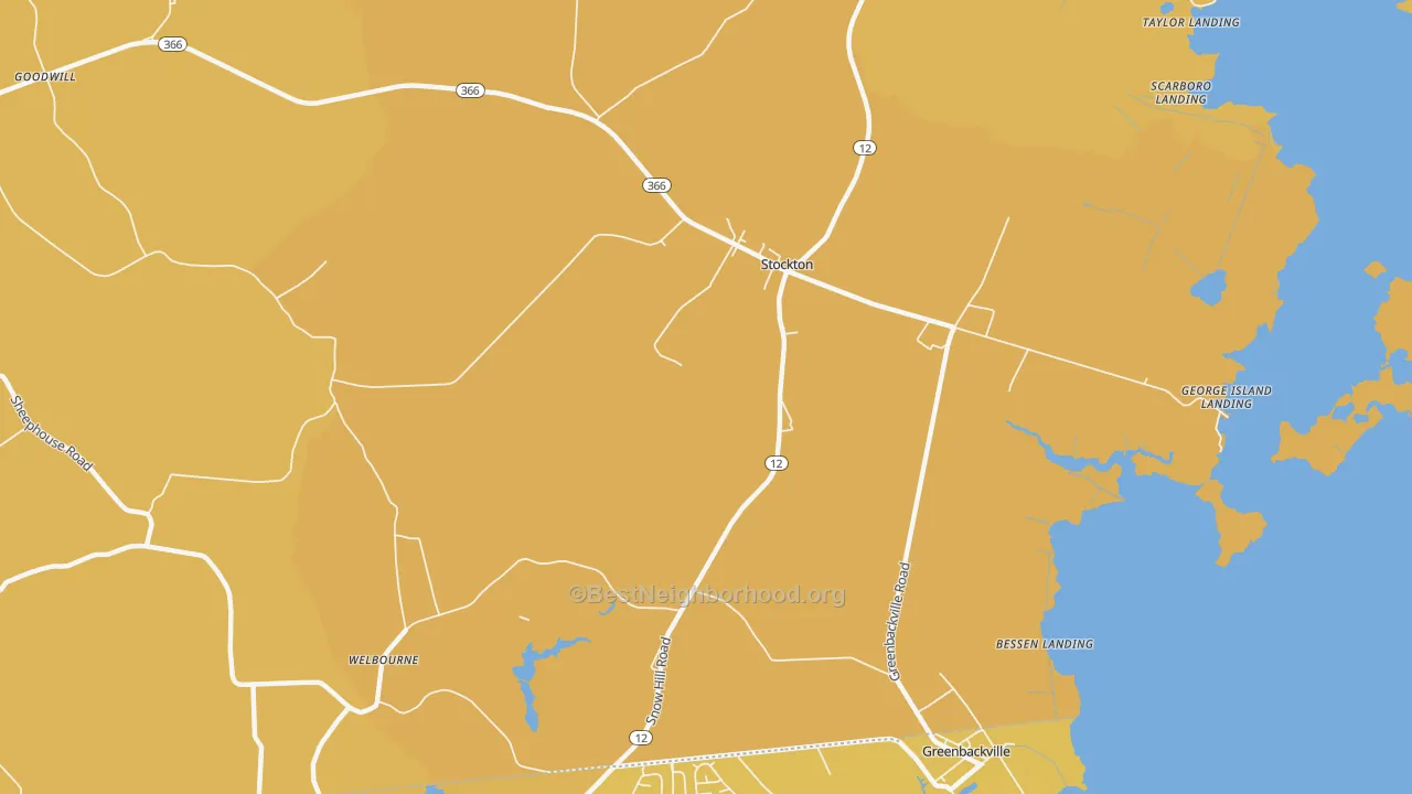 Map of the best neighborhoods in the Stockton area, with better matches in green and worse matches in red