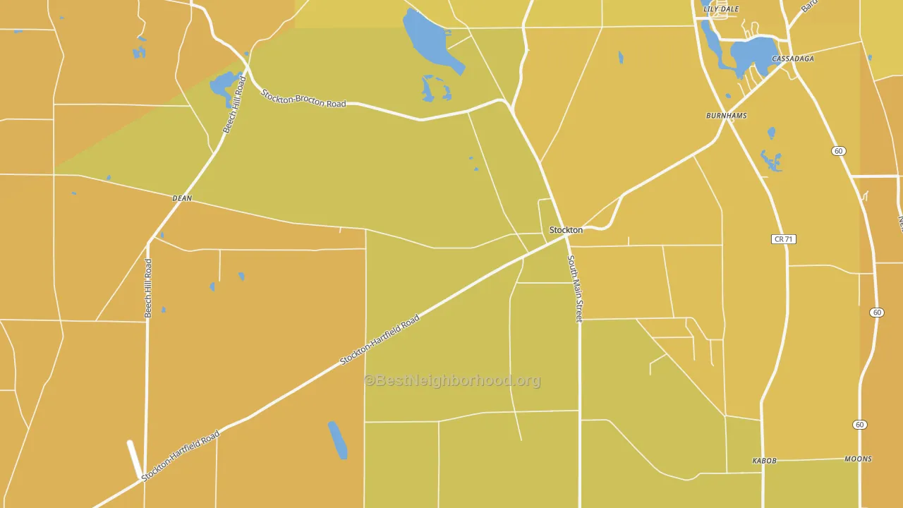 Map of the best neighborhoods in the Stockton area, with better matches in green and worse matches in red