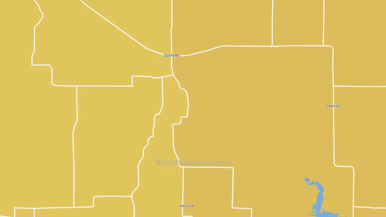Map of the best neighborhoods in the Stockville area, with better matches in green and worse matches in red