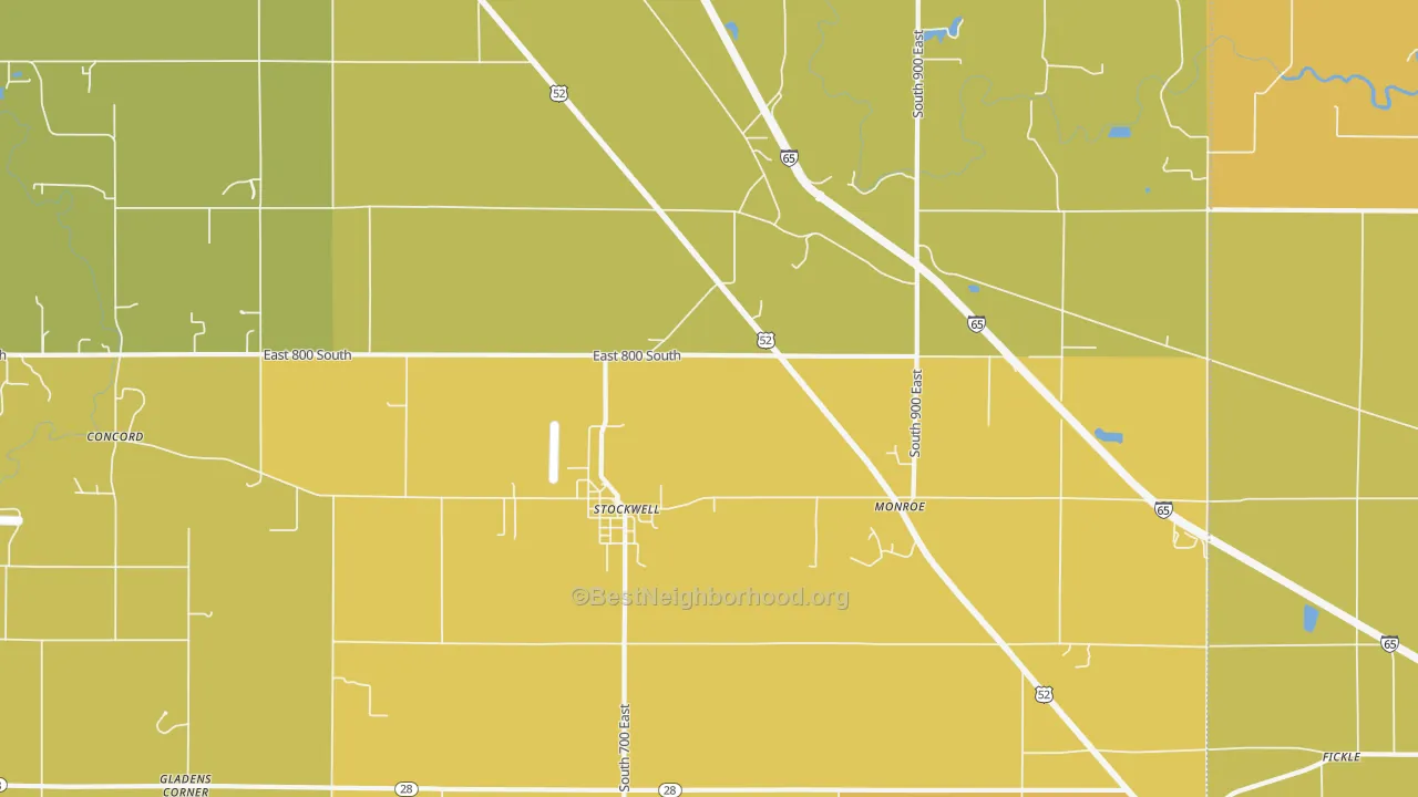 Map of the best neighborhoods in the Stockwell area, with better matches in green and worse matches in red
