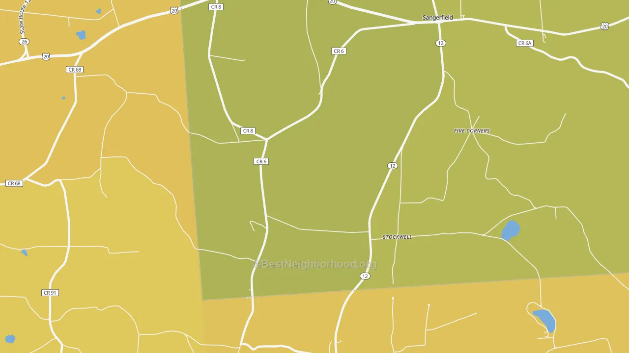 Map of the best neighborhoods in the Stockwell area, with better matches in green and worse matches in red