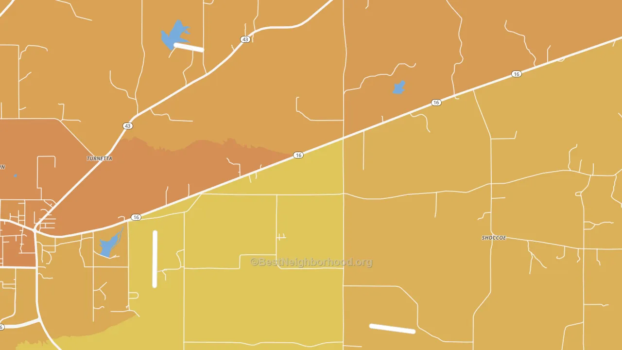 Map of the best neighborhoods in the Stokes area, with better matches in green and worse matches in red
