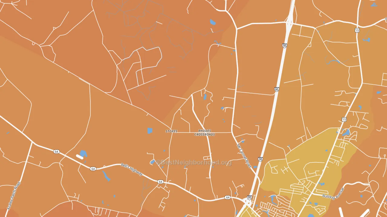 Map of the best neighborhoods in the Stokes area, with better matches in green and worse matches in red
