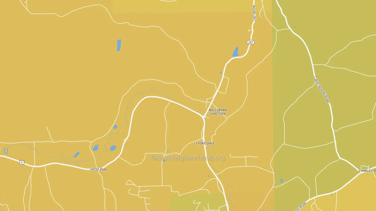 Map of the best neighborhoods in the Stokesdale area, with better matches in green and worse matches in red