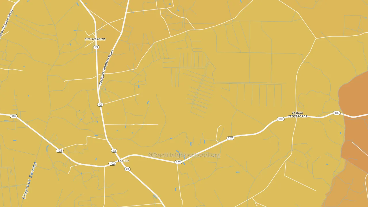 Map of the best neighborhoods in the Stokestown area, with better matches in green and worse matches in red