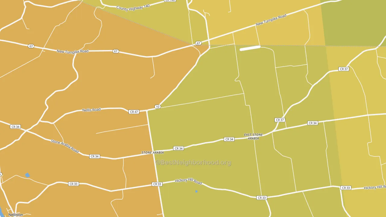 Map of the best neighborhoods in the Stone Arabia area, with better matches in green and worse matches in red