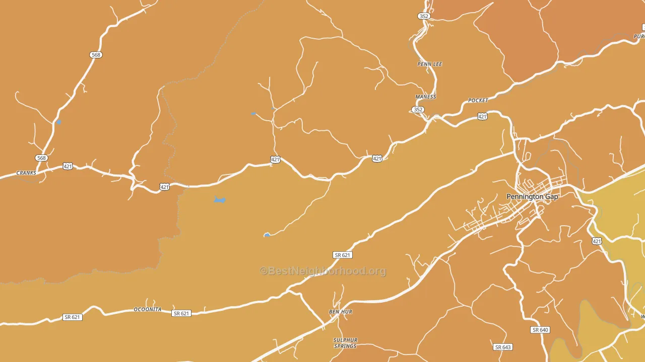 Map of the best neighborhoods in the Stone Creek area, with better matches in green and worse matches in red