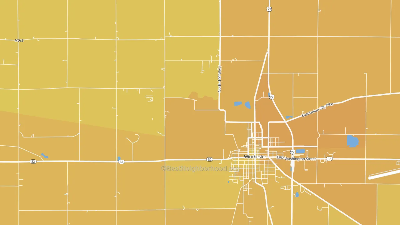 Map of the best neighborhoods in the Stone area, with better matches in green and worse matches in red