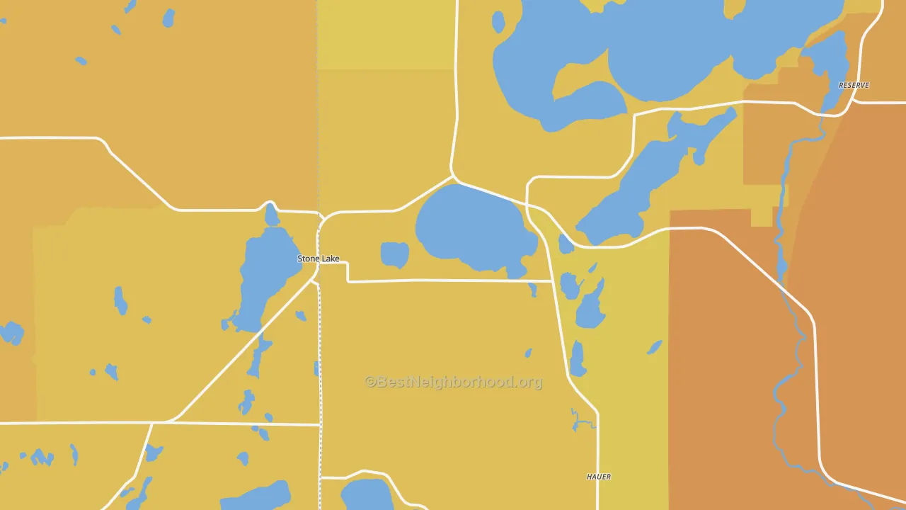 Map of the best neighborhoods in the Stone Lake area, with better matches in green and worse matches in red