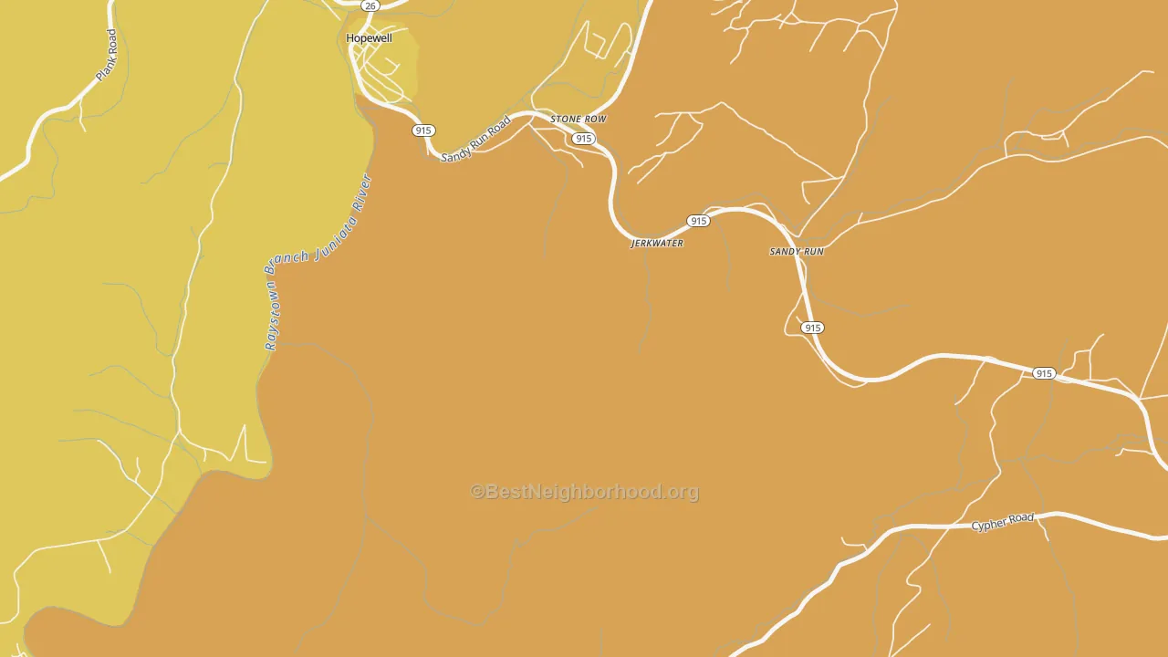 Map of the best neighborhoods in the Stone Row area, with better matches in green and worse matches in red
