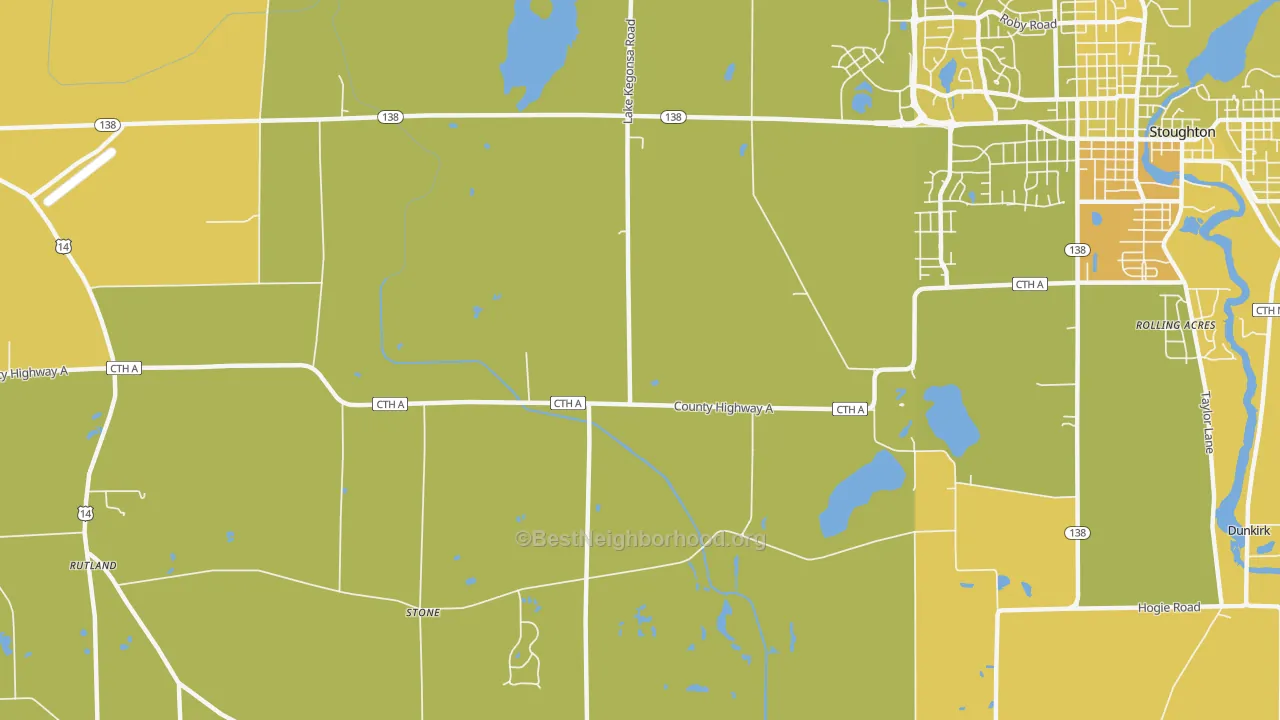 Map of the best neighborhoods in the Stone area, with better matches in green and worse matches in red