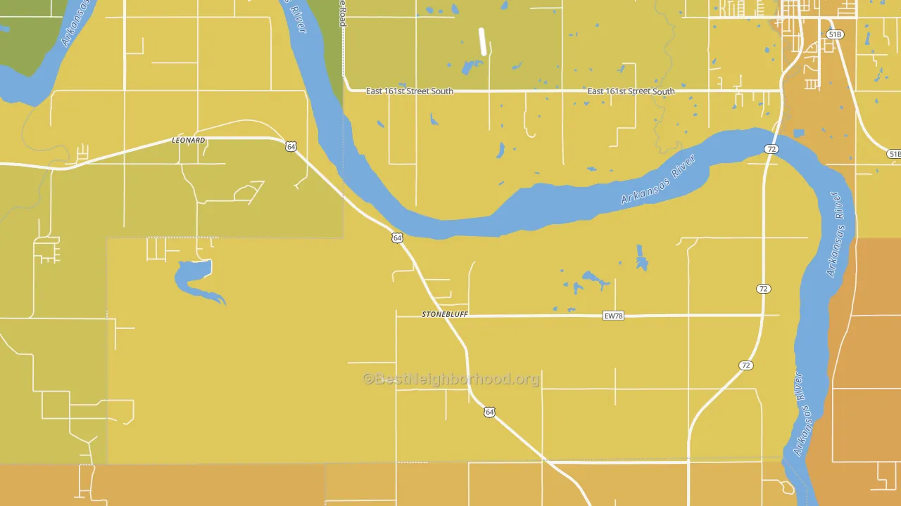 Map of the best neighborhoods in the Stonebluff area, with better matches in green and worse matches in red