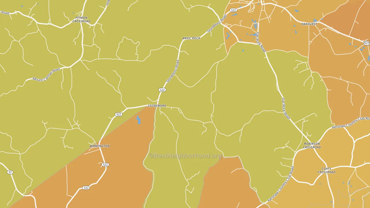 Map of the best neighborhoods in the Stoneboro area, with better matches in green and worse matches in red