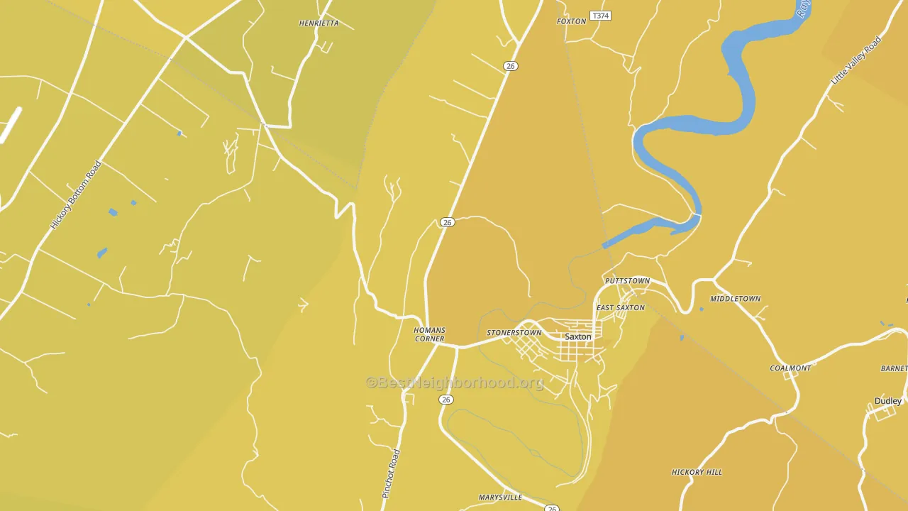 Map of the best neighborhoods in the Stonerstown area, with better matches in green and worse matches in red