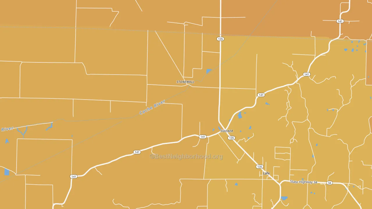 Map of the best neighborhoods in the Stonewall area, with better matches in green and worse matches in red