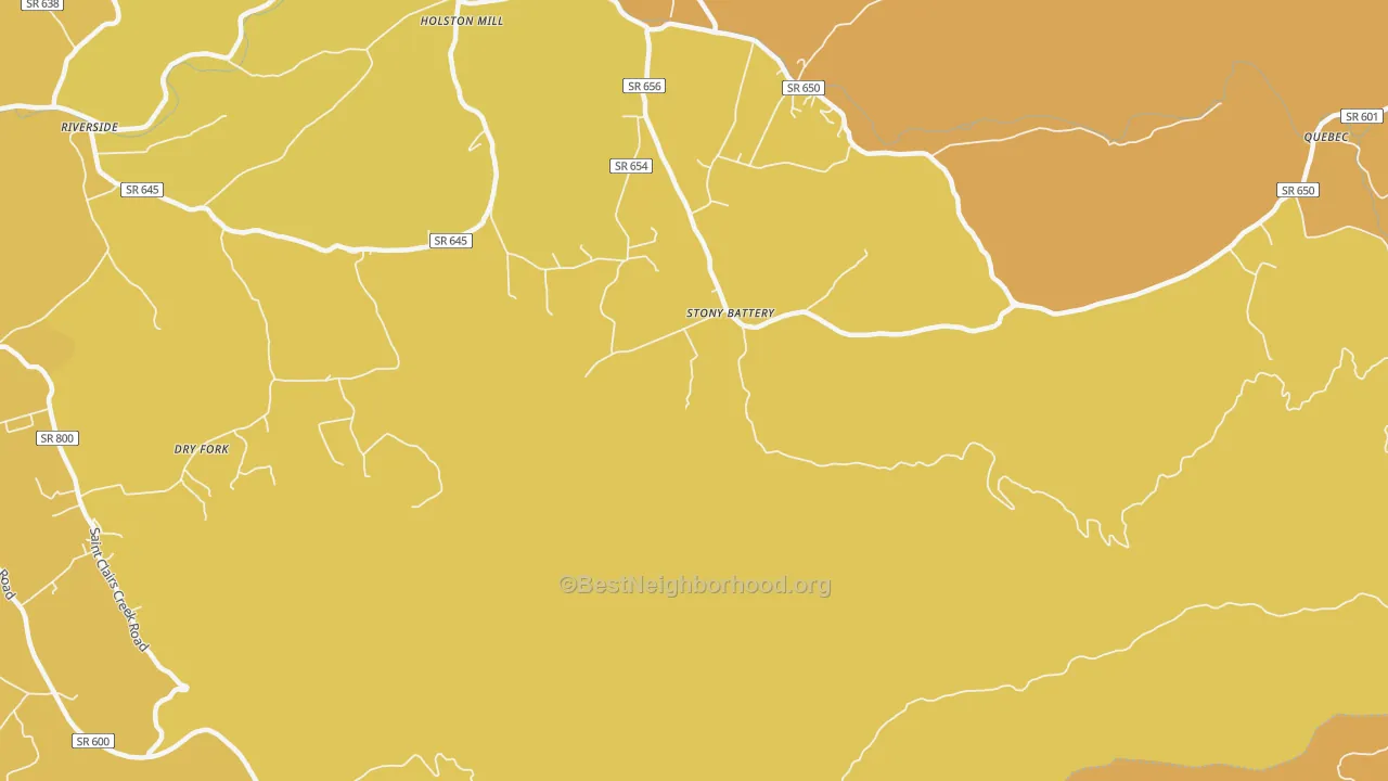 Map of the best neighborhoods in the Stony Battery area, with better matches in green and worse matches in red